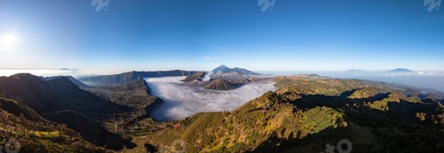 Preview: Panorama of Bromo volcano at sunrise, East Java, Indonesia,aerial view from drone