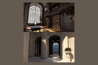 Preview: Low Poly Castle Interior with Courtyard and Library