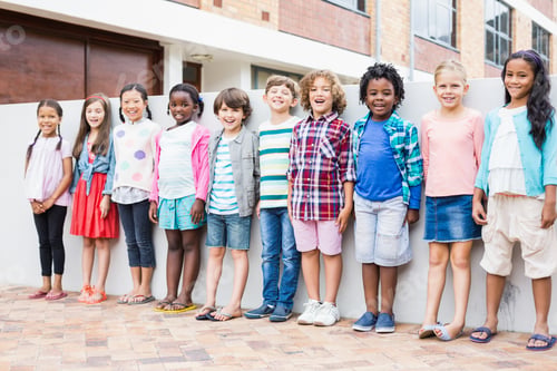 Preview: Group of kids standing in a row on school terrace