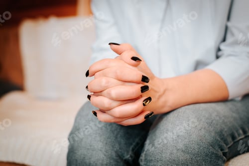 Preview: Concept of loneliness, stress, melancholy, problem. Close-up of an adult caucasian woman with