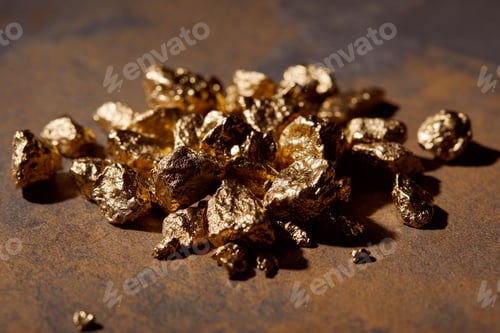 Preview: selective focus of golden stones on marble background