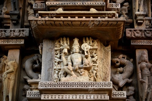 Preview: Stone carving sculptures on Khajuraho Temple, a UNESCO world Heritage site, India.