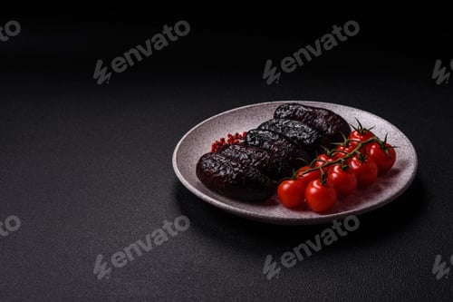 Preview: Delicious black blood sausage or black pudding with spices and herbs