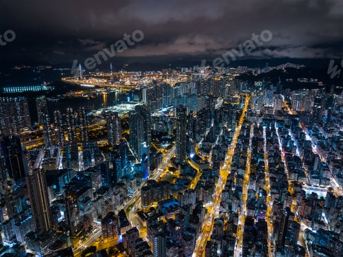 Preview: Aerial view of Hong Kong city at night