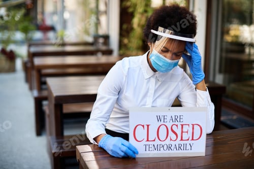 Preview: Distraught African American owner temporarily closing cafe during COVID-19 epidemic.