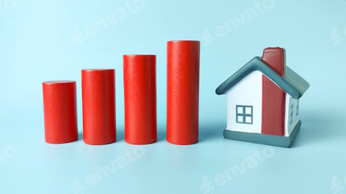 Preview: Real Estate Market Growth and Property Investment Trend: Miniature House Next to a Rising Bar Chart