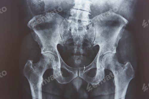 Preview: Hip xray. Gold thread attached on the bone. Cancer treatment