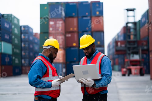 Preview: Happy container engineer Industrial transportation