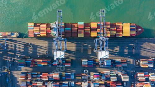 Preview: Aerial top view container cargo ship in import export business commercial trade logistic