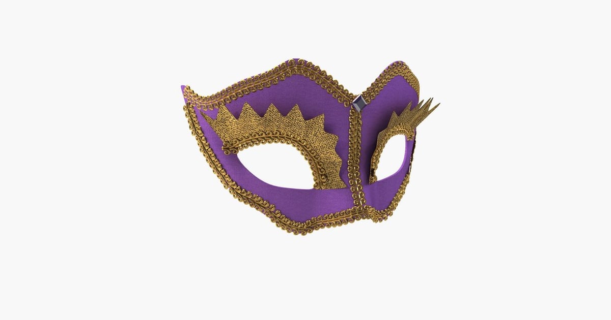 Purple triangular mask with gold crown accent 3D, Incl. beaded & gem ...