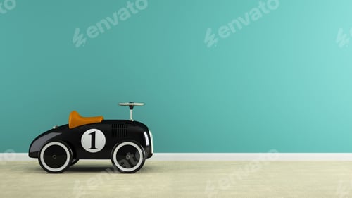 Preview: Part of interior with stylish black toy car 3D rendering