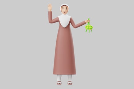 Preview: Woman in traditional Islamic attire holding a bundle of green items