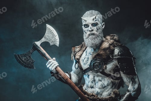 Preview: Evil warrior from north with huge axe in smokey background
