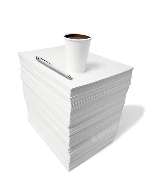 Preview: paper stack pile office paperwork busniess coffee cup break