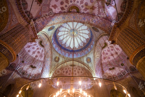 Preview: Painted ceiling inside Blue Mosque (Sultan Ahmed Mosque or Sultan Ahmet Camii), Istanbul, Turkey, Ea
