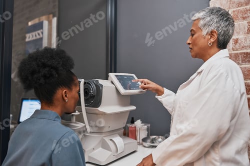 Preview: Digital eye exam, vision and health for eyes, optometry and doctor with patient, eyecare and ophtha