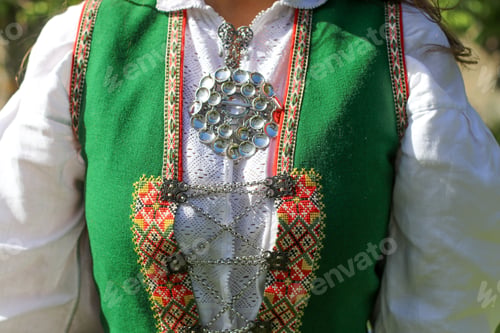 Preview: Closeup of the Norwegian folk costume, the bunad.