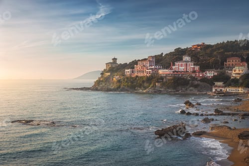 Preview: Sunset at Quercetano bay in Castiglioncello. Tuscany, Italy.