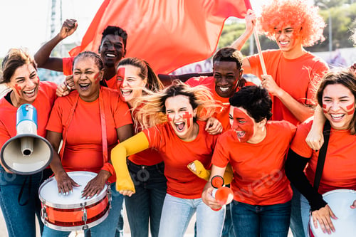 Preview: Football fans having fun supporting favorite team - Soccer sport entertainment concept