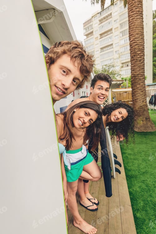 Preview: Group of people in swimsuit having funoutdoors