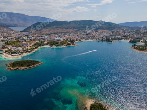 Preview: Panoramic view of Ksamil, Albanian Riviera. Ksamil islands are located near the Saranda.