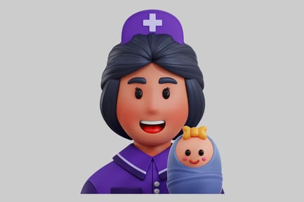 Preview: Cartoon nurse with baby asset