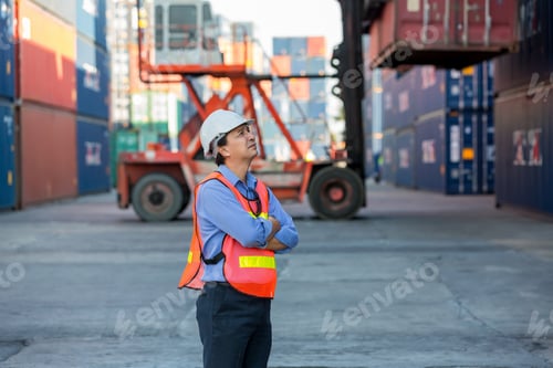 Preview: Foreman or worker work at Container cargo site check up goods in container.