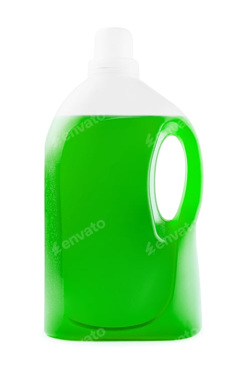 Vista previa: Detergente o jabón líquido verde en una botella de plástico