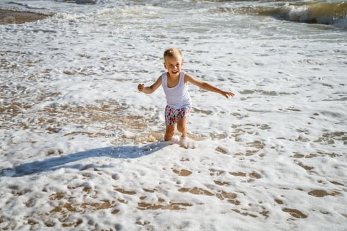 Preview: Young Child Splashing in Ocean Surf on Beach