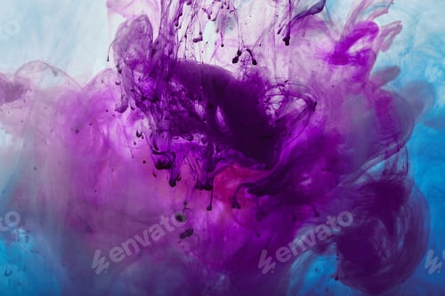 Preview: close up view of purple and blue mixing paint swirls