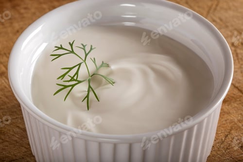 Preview: Ceramic white bowl filled with fresh sour cream