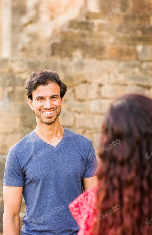 Preview: indian mature man handsome portrait with toothy smile standing on isolate copy space background