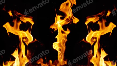 Preview: Bright orange and yellow flames with sparks on black background