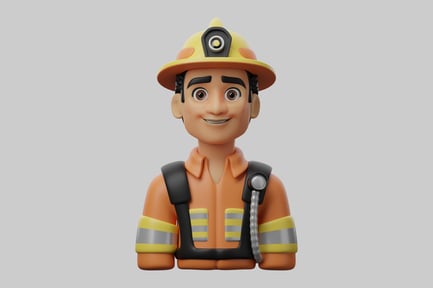 Preview: Cartoon firefighter character with helmet