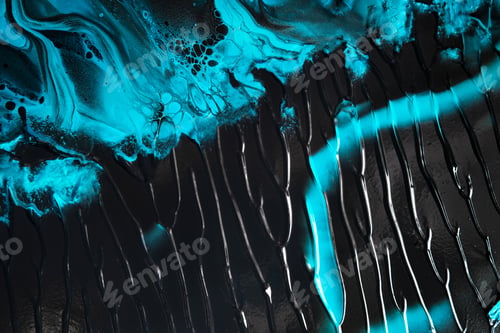 Preview: Fluid Art. Blue abstract wave swirls on black background. Marble effect background or texture