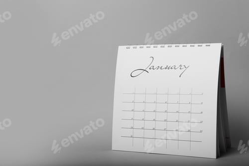 Preview: Paper calendar on grey background, space for text. Planning concept