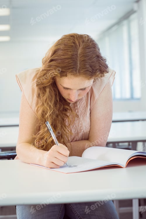 Preview: Student taking notes in class at the college