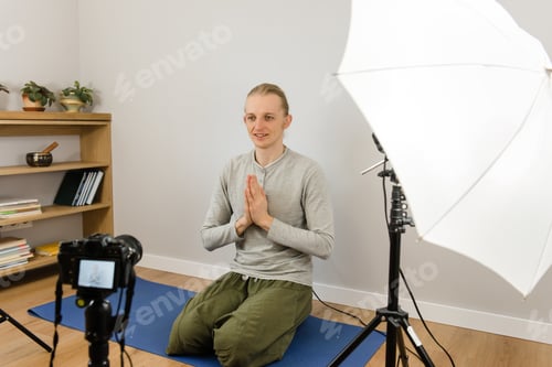 Preview: Online yoga practice, webinar e-learning at home, teacher doing video conferencing, distant training