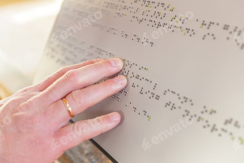 Preview: Hand touches braille text in a learning environment focused on accessible reading