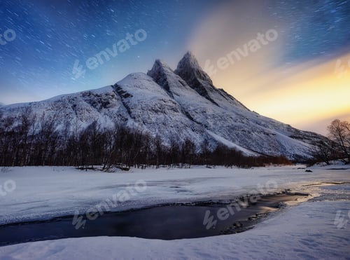 Preview: Night landscape in the Norway. Long exposure photography