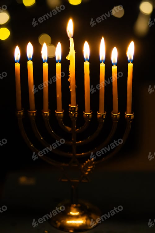 Preview: hanukkah Menorah - Candles With Glittering And David Stars