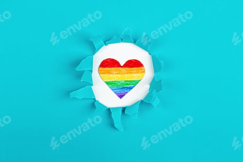 Preview: Heart colored rainbow lgbt flag colors on blue background