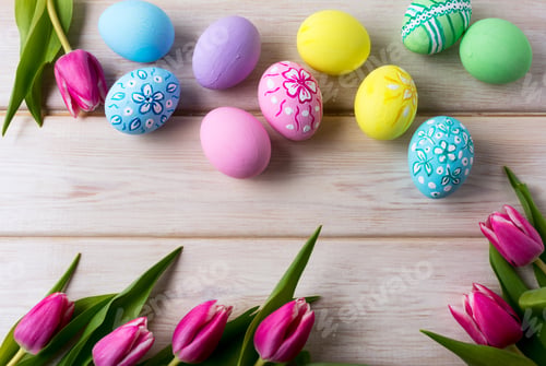 Preview: Easter background with multicolored eggs