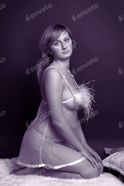 Preview: Sexy Plus Size Model Posing In Lingerie At Studio Over Black Background