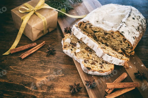 Preview: Christmas stollen cake, Christstollen, sweet german seasonl bread