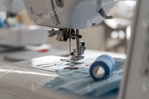 Preview: Closeup shot of the thread and the needle of a sewing machine