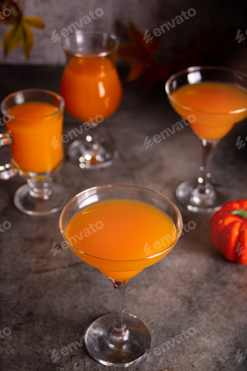 Preview: Pumpkin fall seasonal drink cocktail latte with spices and whipped cream