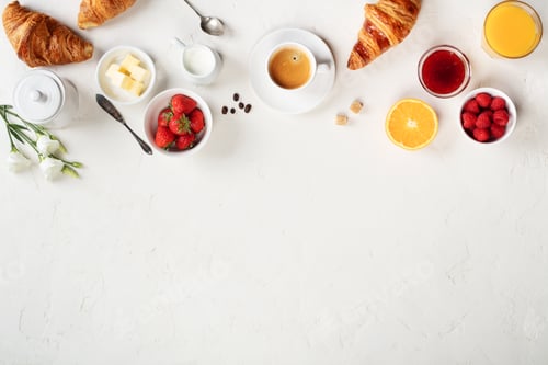 Preview: French Breakfast with Croissant Coffee and Fresh Berries