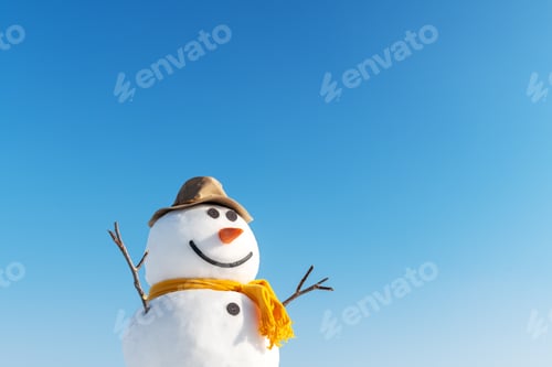 Preview: Funny snowman in stylish red hat