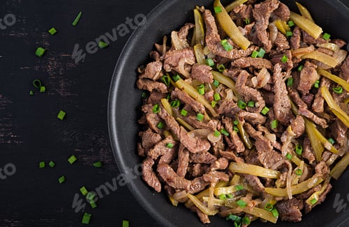 Preview: Stew beef, pieces of beef stewed in soy sauce with spices with pickled cucumber